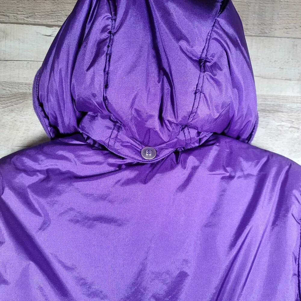 Girls Fleece Lined Jacket Sz 14 Removable Hood Purple Embroidered Coat CUFF FLAW